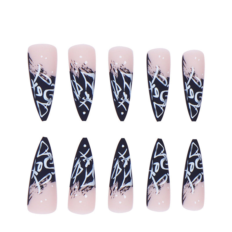 Artistic Stiletto Press-On Nails with Abstract Design Bowlift