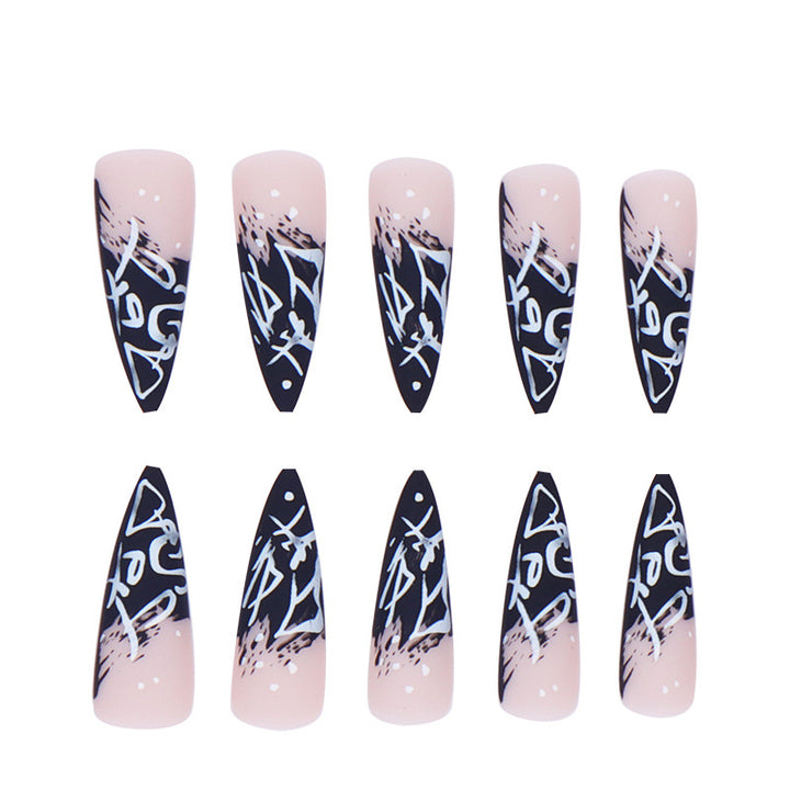 Artistic Stiletto Press-On Nails with Abstract Design Bowlift