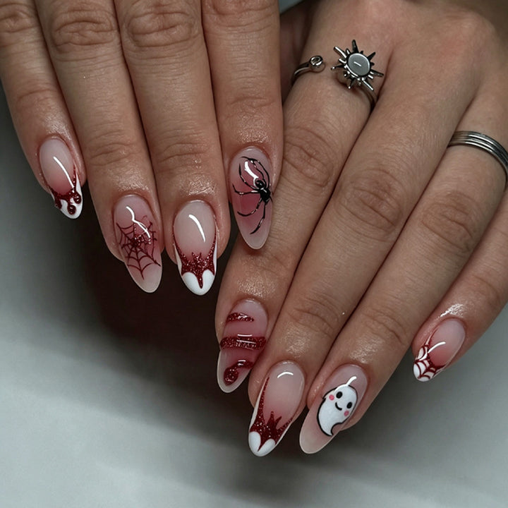 Halloween Fake Nail Set with spooky spider and ghost designs Bowlift