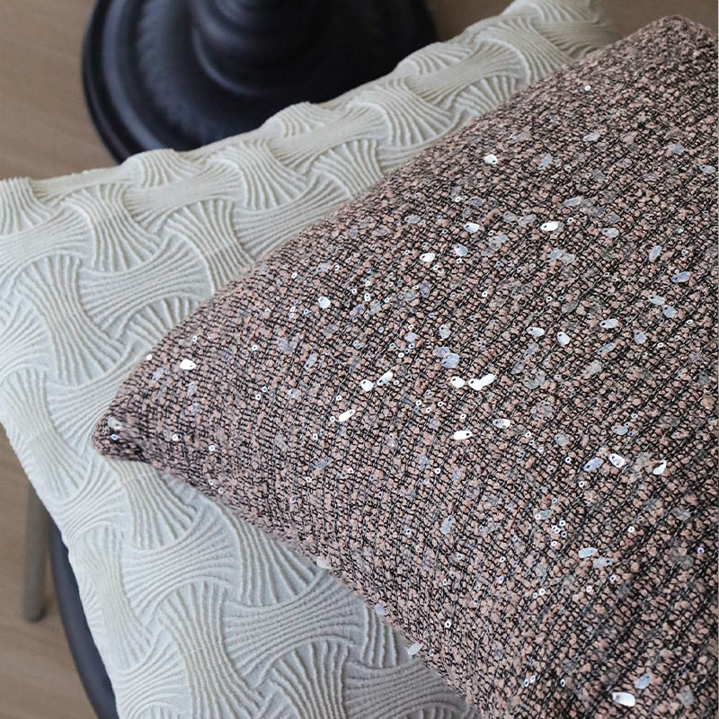 Square luxury cushion cover with shimmering sequins and textured bouclé weaving Bowlift