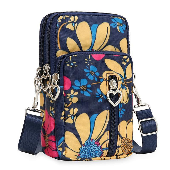Compact Nylon Crossbody Phone Pouch with Multiple Zip Compartments Bowlift