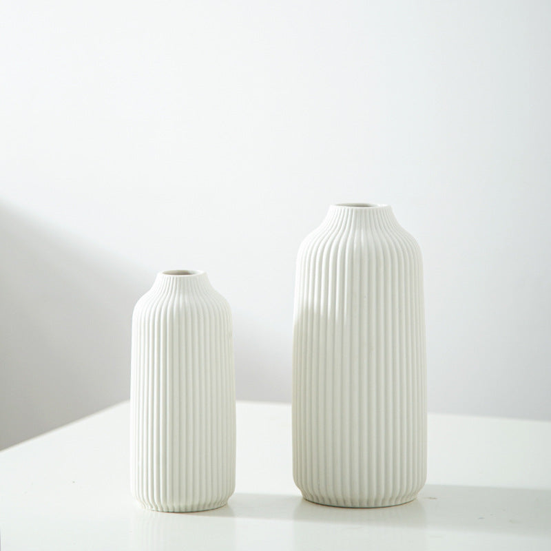 Elegant Ribbed Ceramic Decorative Vase Bowlift