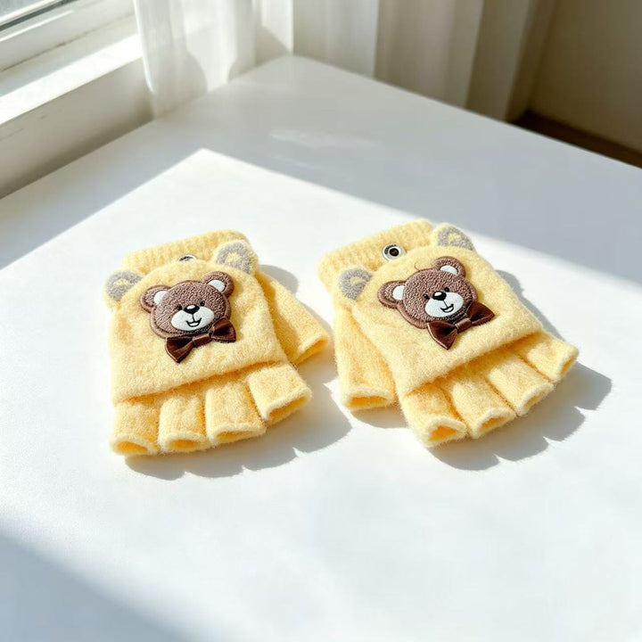 Cute Bear-Themed Fingerless Gloves Bowlift