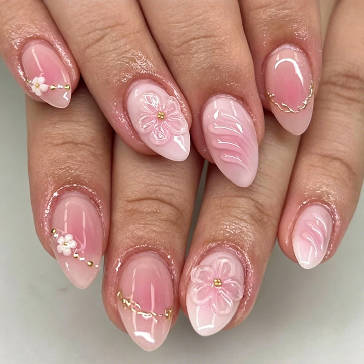 Acrylic nail set with delicate flower and ombre designs Bowlift