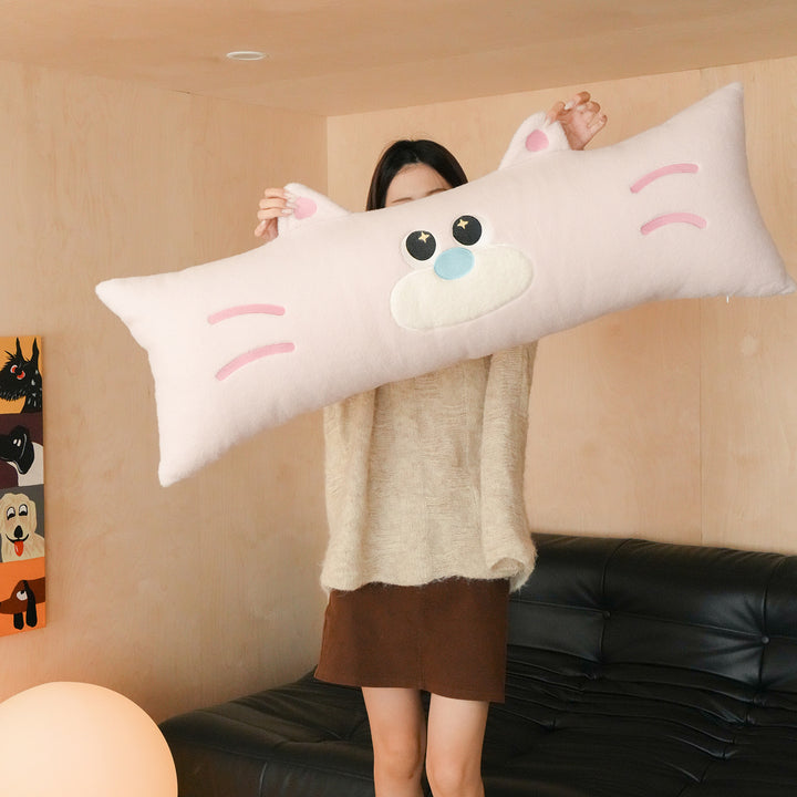 Oversized Plush Decorative Body Pillow with Embroidered Face and Appliqué Dots