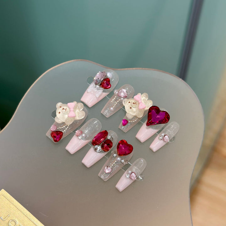 Whimsical Bear-Themed Press-On Nail Set