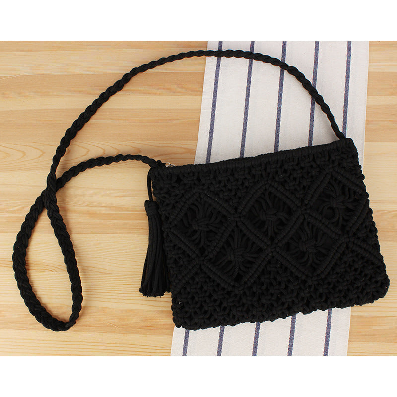 Handcrafted Macrame Shoulder Bag with Tassels Bowlift