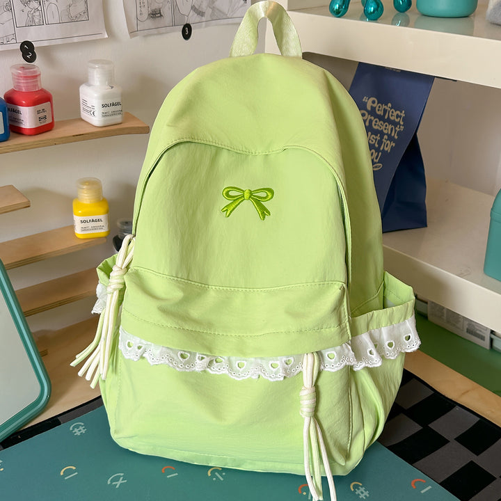 Stylish Embroidered Bow-Accent Backpack Bowlift