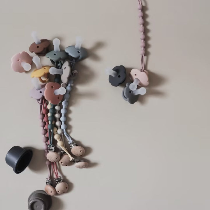 Silicone Beaded Pacifier Clip with Wooden Holder