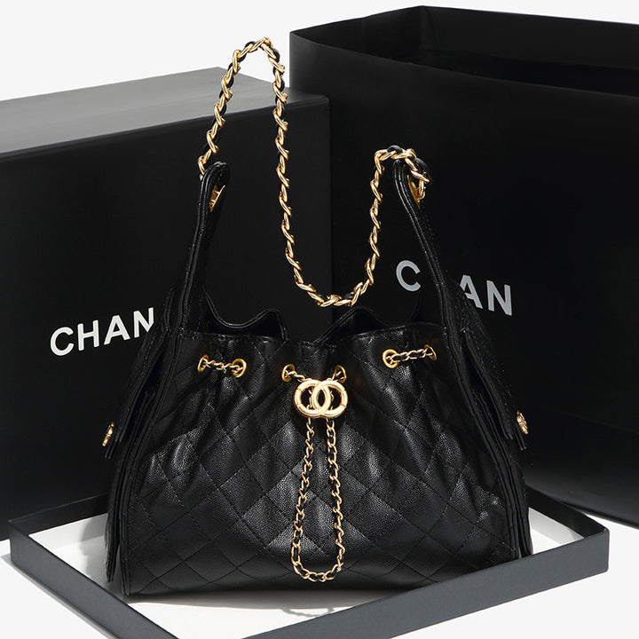 Quilted Drawstring Bucket Handbag