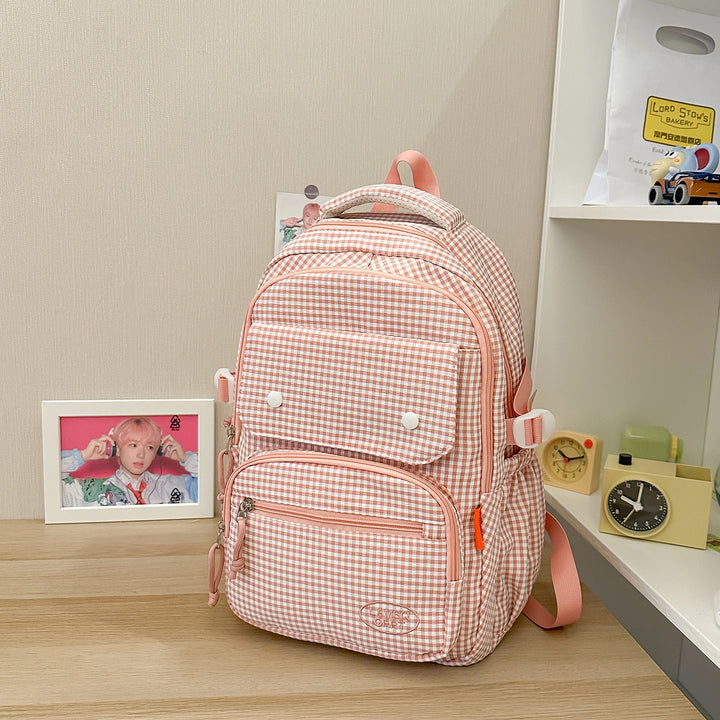 Gingham Print Multi-Pocket Backpack Bowlift