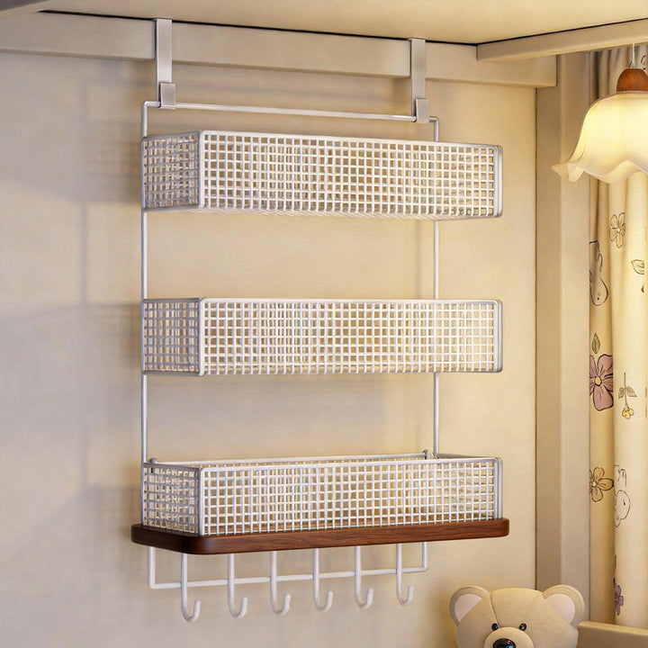 Under-Shelf Double-Tier Ventilated Mesh Hanging Storage Basket for Pantry and Bathroom