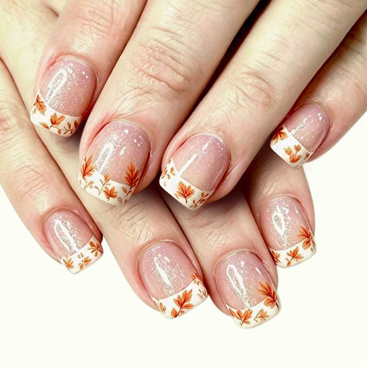Autumn-Inspired Floral Press-On Nail Art