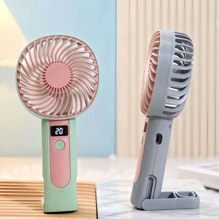 Women's Portable Handheld Fan with Digital Temperature Display and USB Charging Function Bowlift