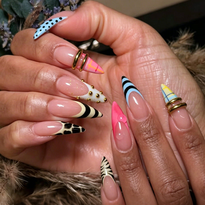 Acrylic nail set with trendy geometric and modern designs Bowlift