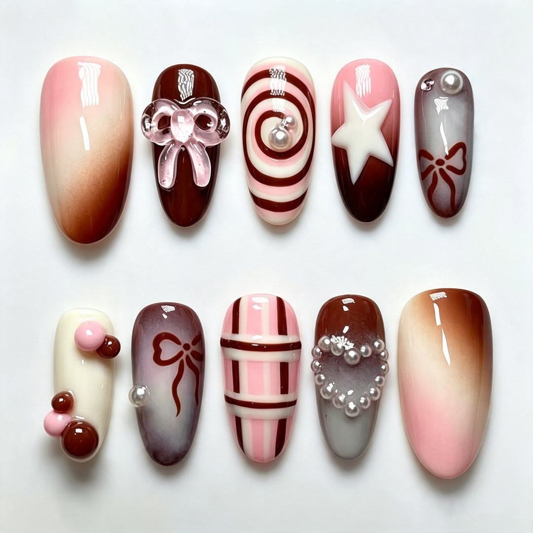 Decorative Press-On Nail Art Set with Sweet Dessert Themes Bowlift