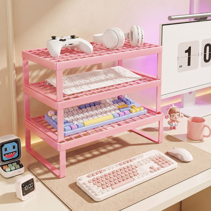 Elevated Mesh Laptop Stand Riser with Under-Keyboard Storage
