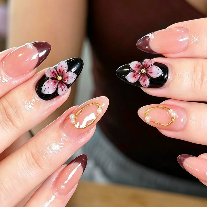 Elegant Decorative Floral Press-On Nails Bowlift
