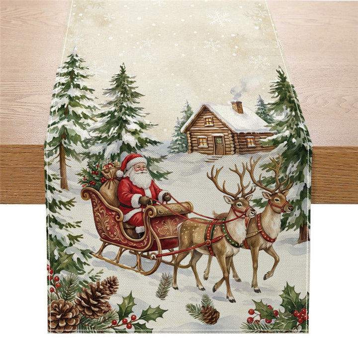 Festive Cotton-Blend Table Runner with Nutcracker and Christmas Tree Print