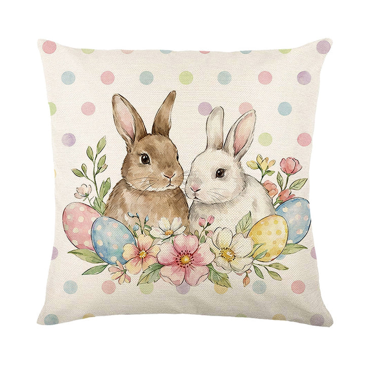 Watercolor Easter Bunny Polka-Dot Linen-Texture Throw Pillow Cover