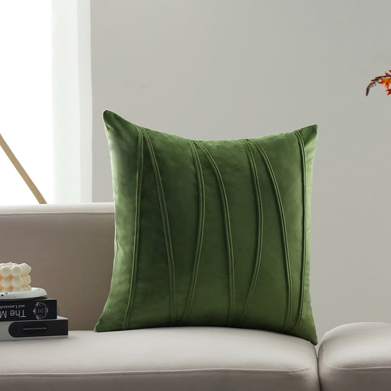 Square velvet decorative pillow cover with decorative curved seams Bowlift