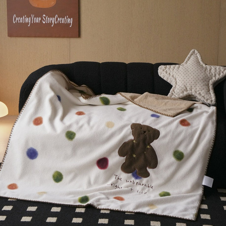 Reversible Plush Striped Microfleece Throw Blanket with Embroidered Accent