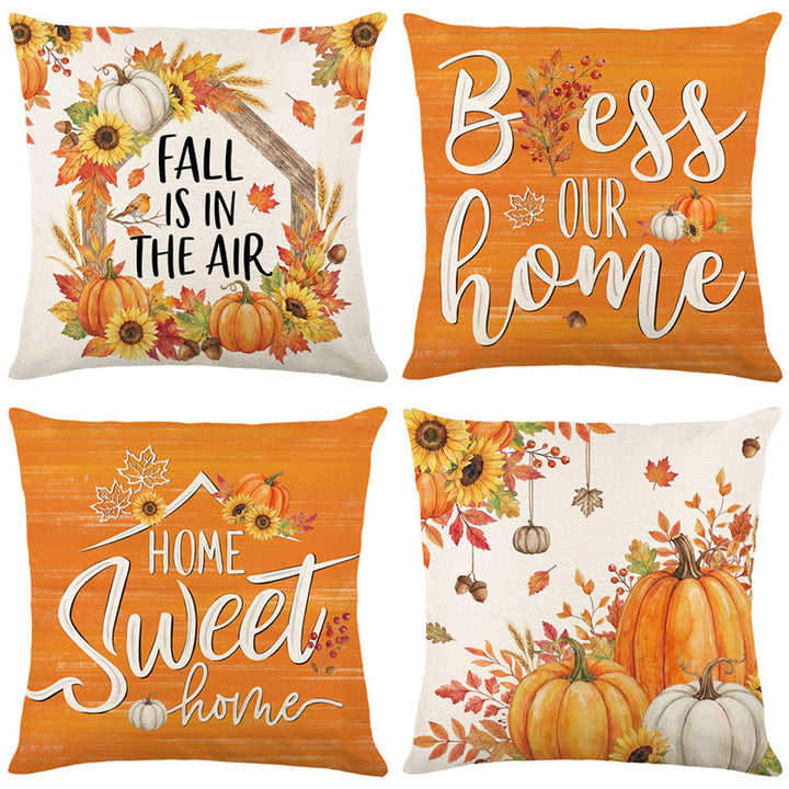 Autumn Harvest Linen-Texture Decorative Throw Pillow
