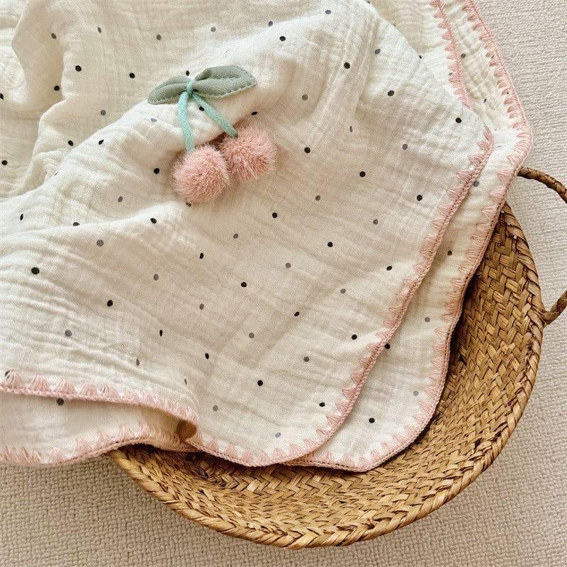 Unisex Cozy Muslin Blanket with Playful Pom-Pom Design Bowlift