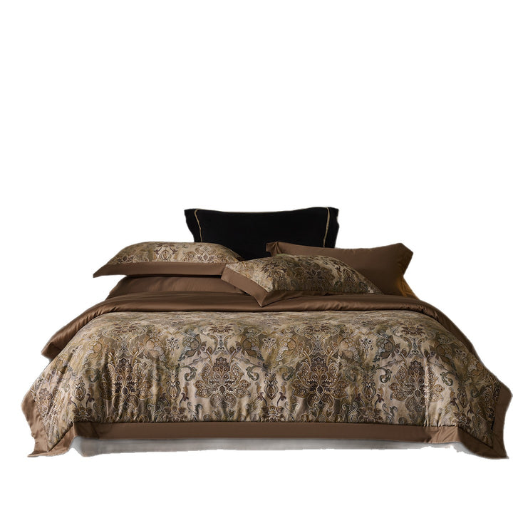 Paisley-Jacquard bedding set with satin border