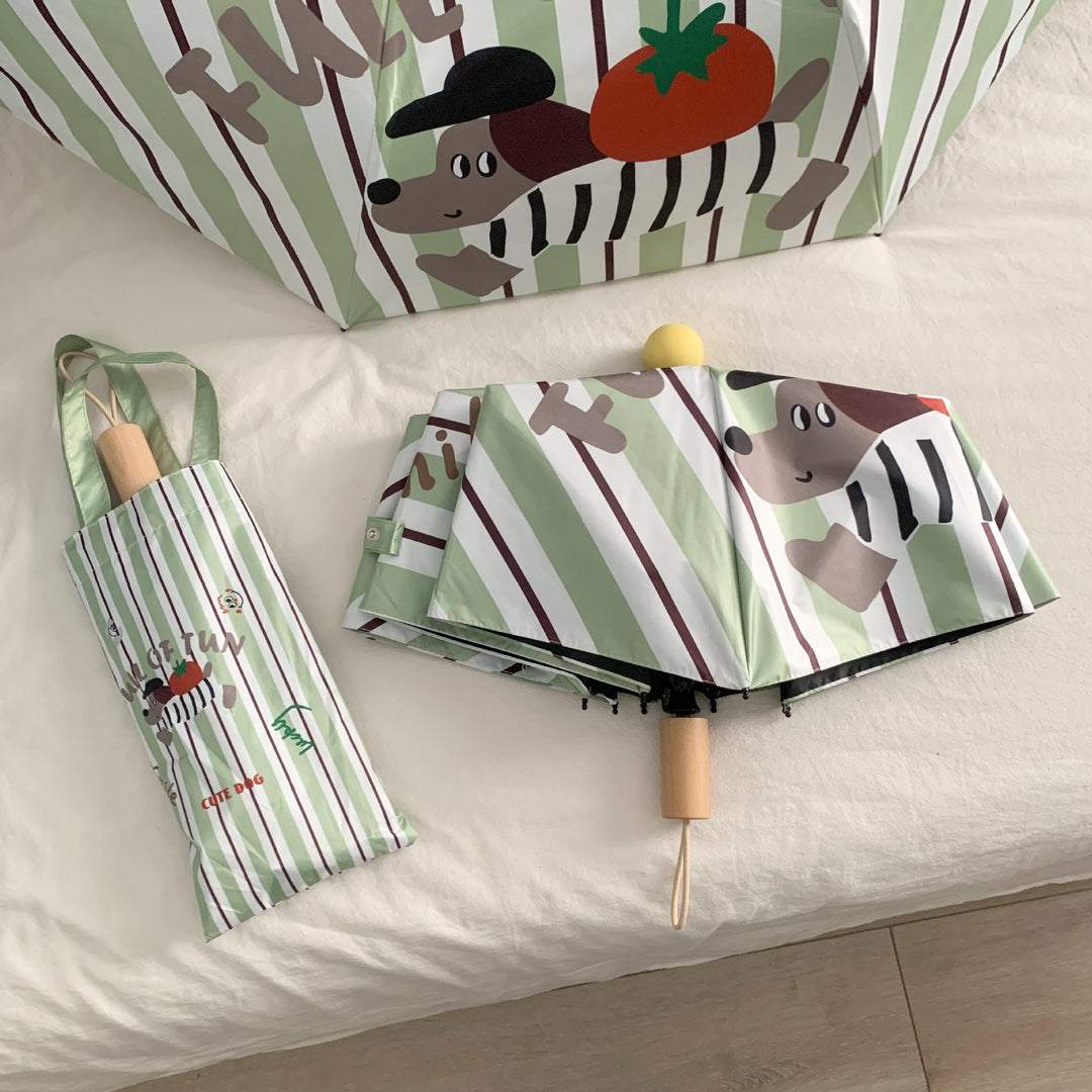 Ladies innovative folding umbrella with gentle leaf design and practical carrying pouch Bowlift