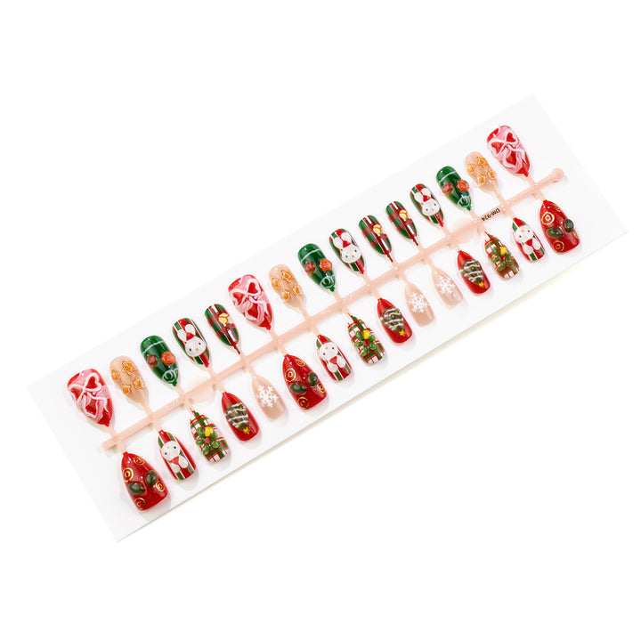 Festive Holiday-Inspired Press-On Nail Art Set Bowlift