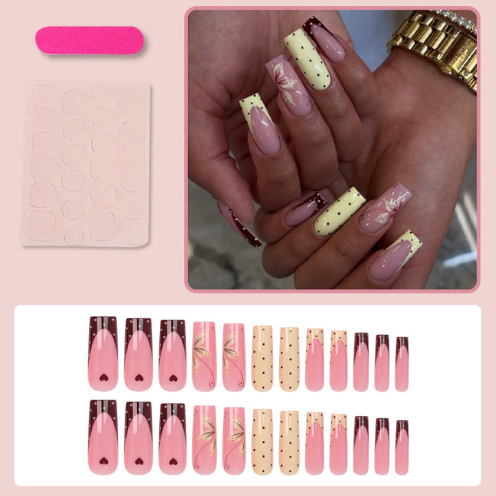 Acrylic nail set with elegant floral and polka dots design Bowlift