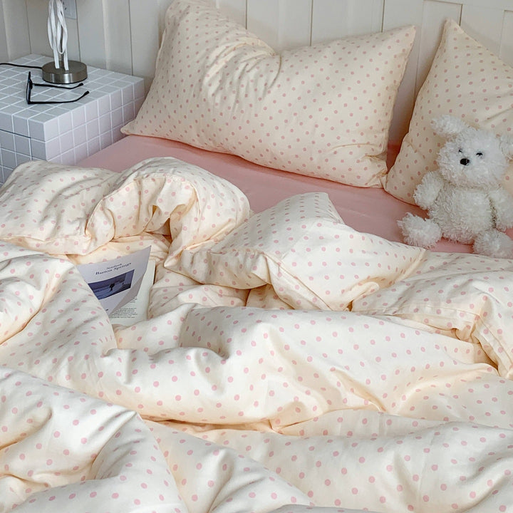 Polka Dot Cotton Percale Duvet Cover Set with Pillow Shams