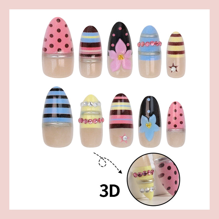 Artificial nail set with creative and playful motifs Bowlift