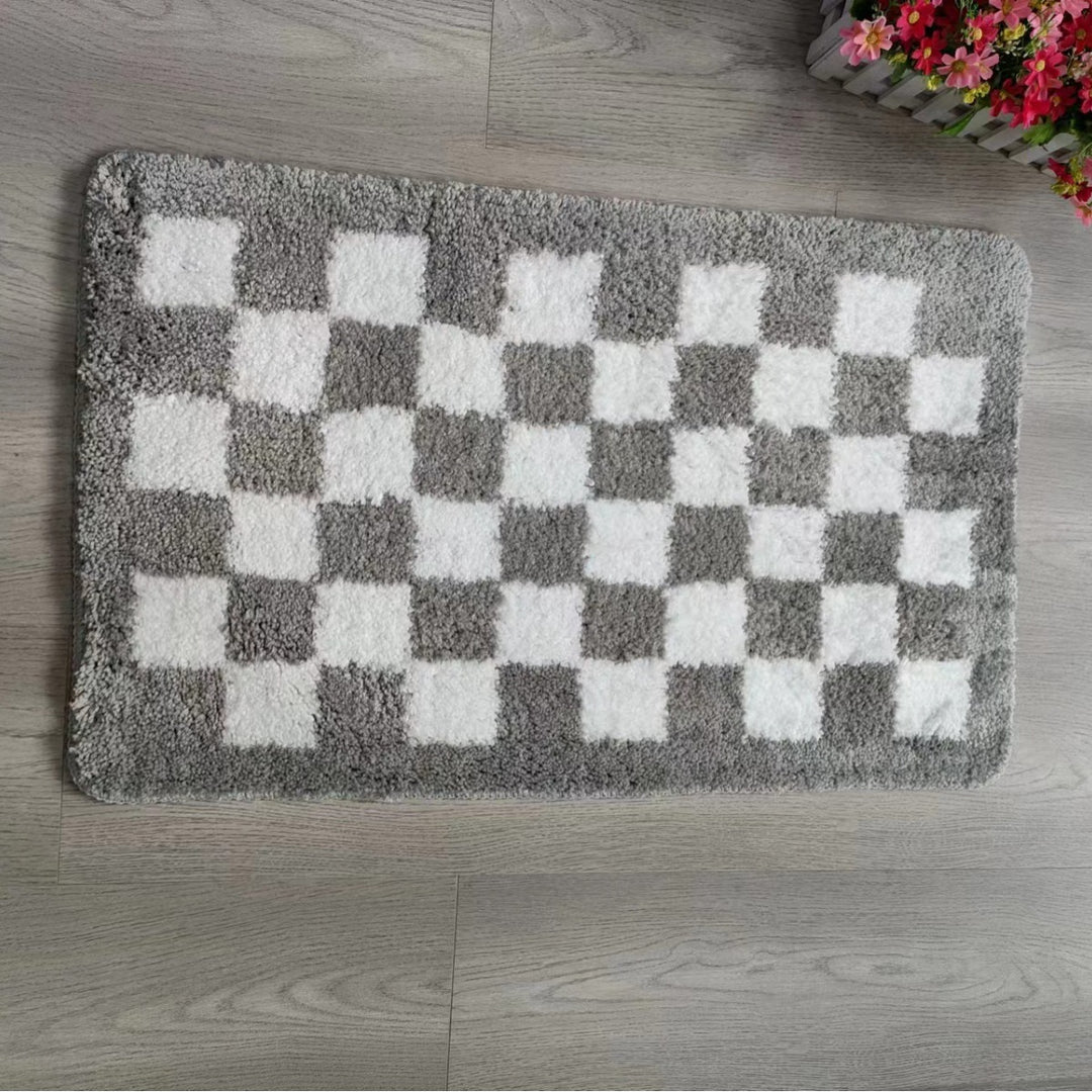 Checkerboard Pattern Bath Mat