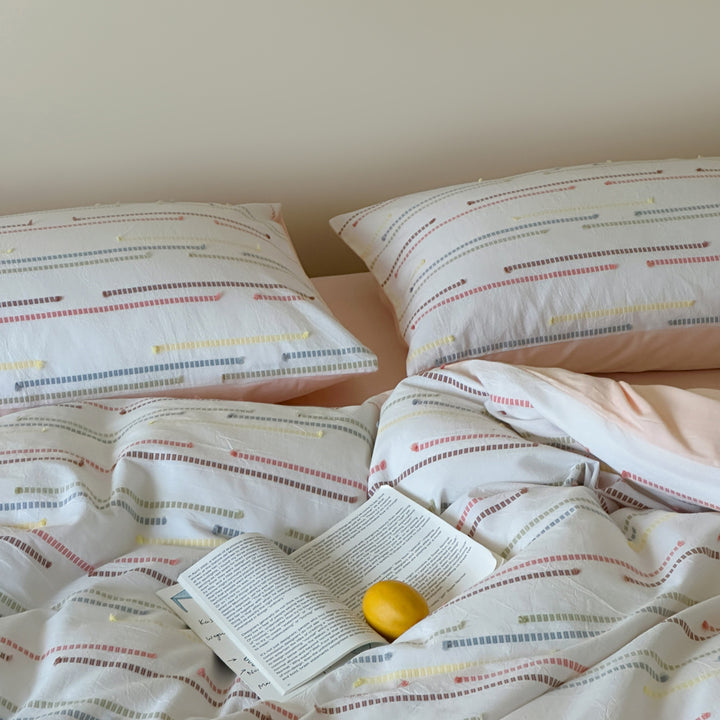 Lightweight Washed Cotton Stripe Duvet Cover Set with Fitted Sheet