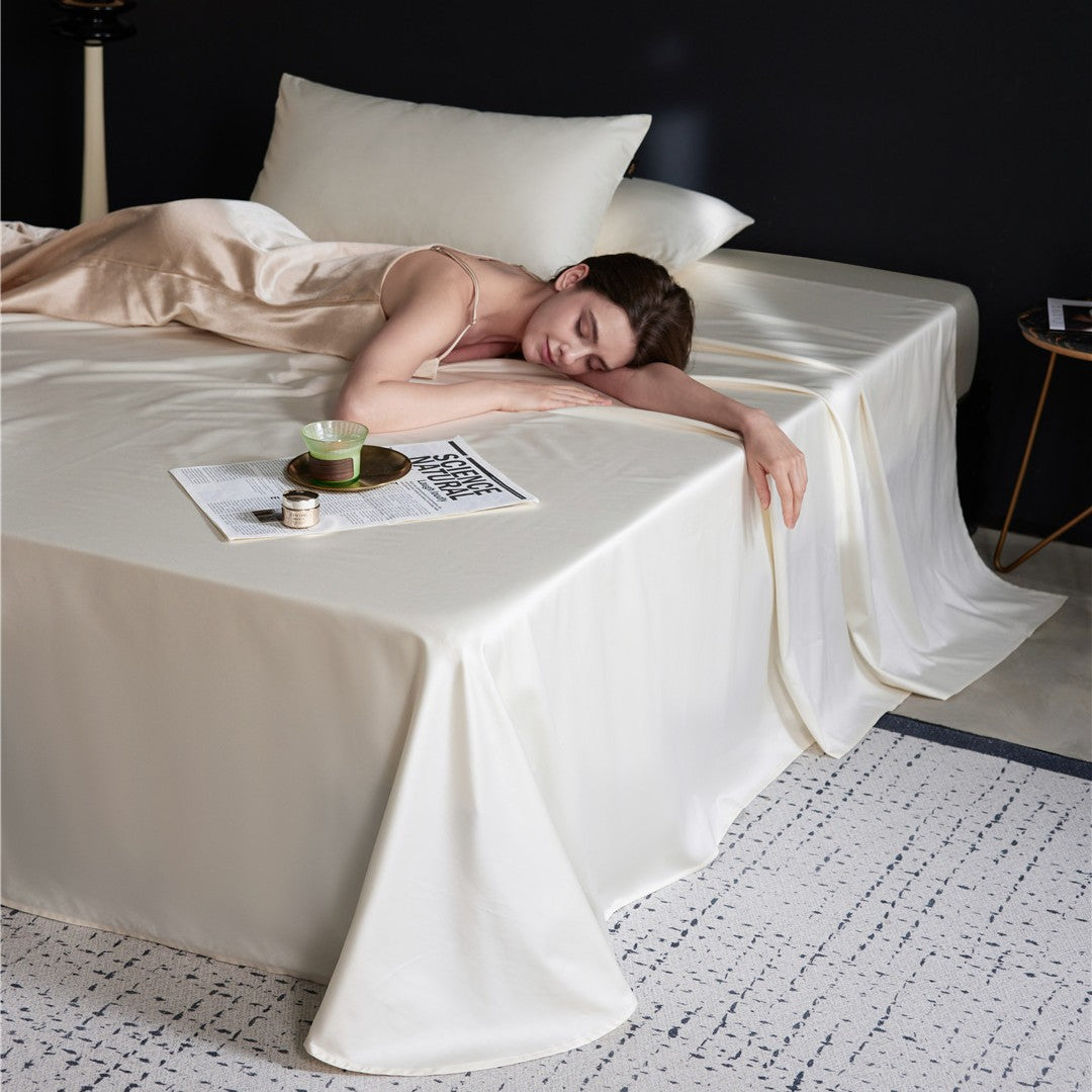 Silky Satin-Feel Long-Drop Flat Sheet and Pillowcase Set