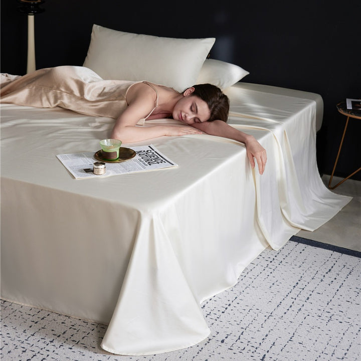 Silky Satin-Feel Long-Drop Flat Sheet and Pillowcase Set