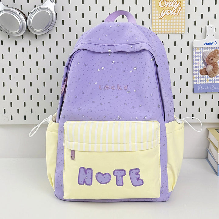 Cute Illustrated Star-Embellished Backpack Bowlift