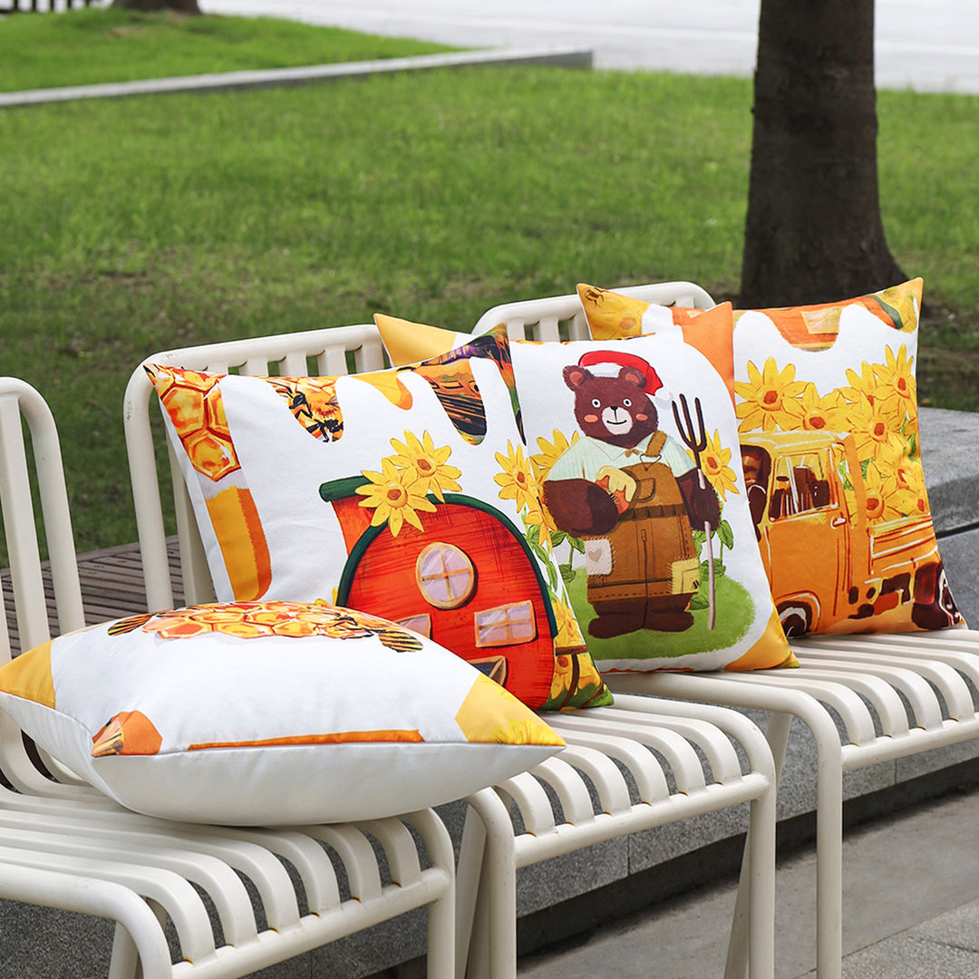 Square decorative cushion cover with detailed bee and honeycomb print Bowlift