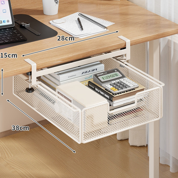 Clamp-Mounted Under-Desk Sliding Mesh Storage Drawer Organizer