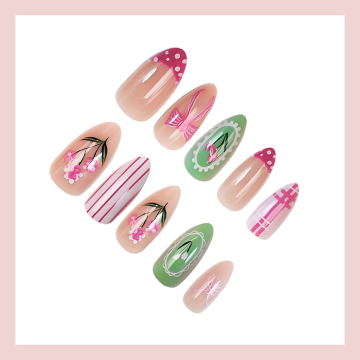 Acrylic nail set with floral and playful designs Bowlift
