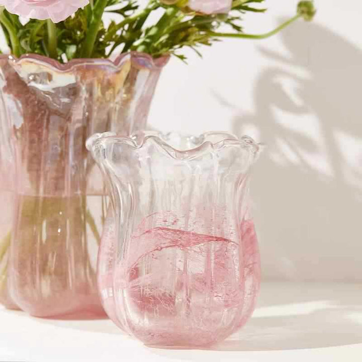 Handblown Ruffled-Tulip Art Glass Decorative Vase Bowlift