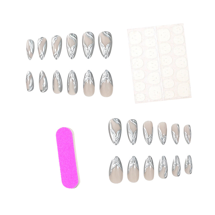 Elegant Metallic Marble Press-On Nail Art Bowlift