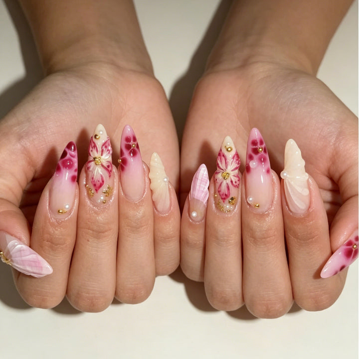 Luxury Floral Press-On Nail Enhancements Bowlift