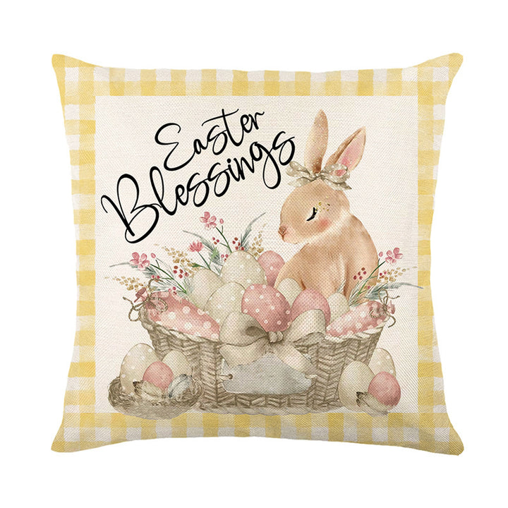 Decorative Easter Bunny Illustrated Throw Pillow Cover