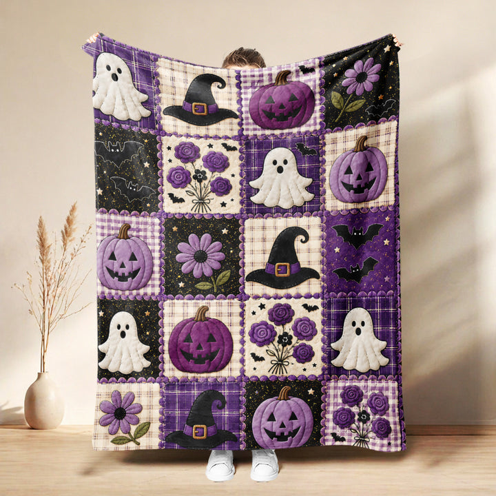 Halloween Patchwork Quilted Plush Throw Blanket Bowlift