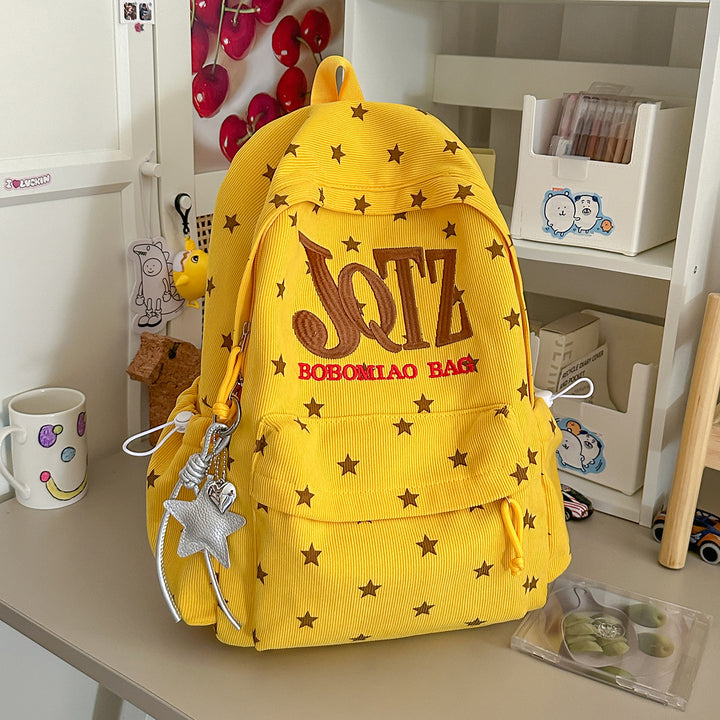 Stylish Star-Embellished Corduroy Backpack Bowlift