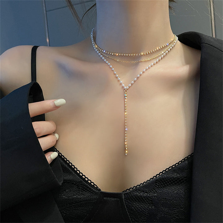 Layered Crystal and Pearl Necklace Bowlift
