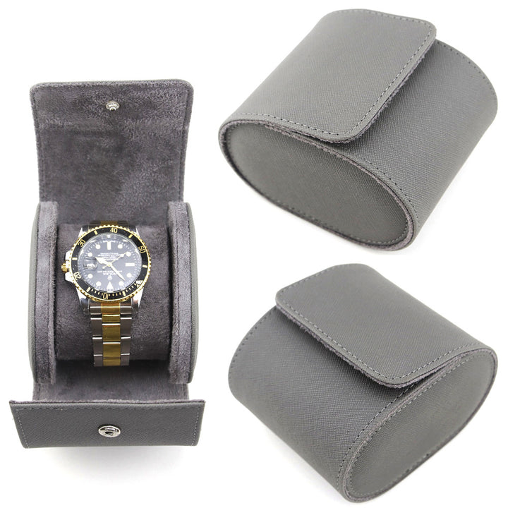 Travel Watch Roll Case with Suede-Lined Cushion and Snap Closure Bowlift